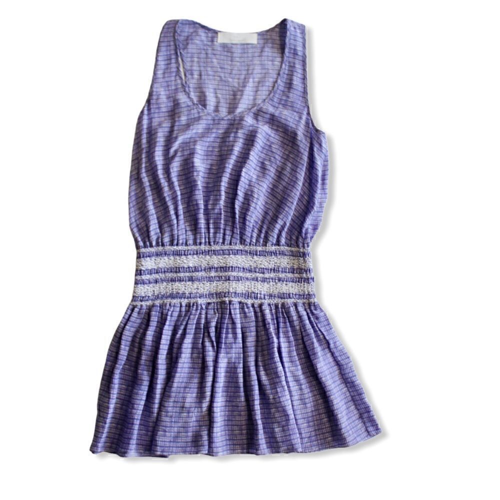 Thakoon Addition Silk Cinched Sheer Tunic/Dress in Blue/Purple Check Plaid